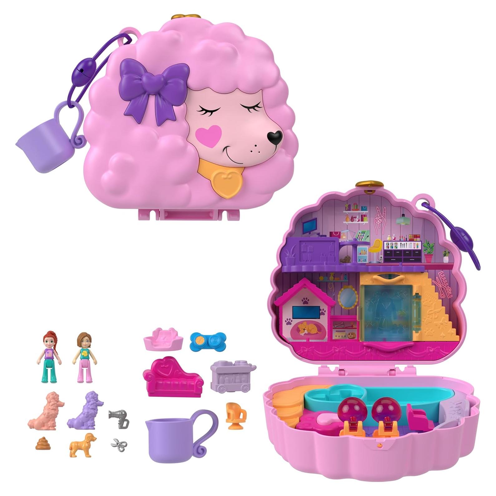 Juego compacto de peluquería Polly Pocket con 2 muñecas