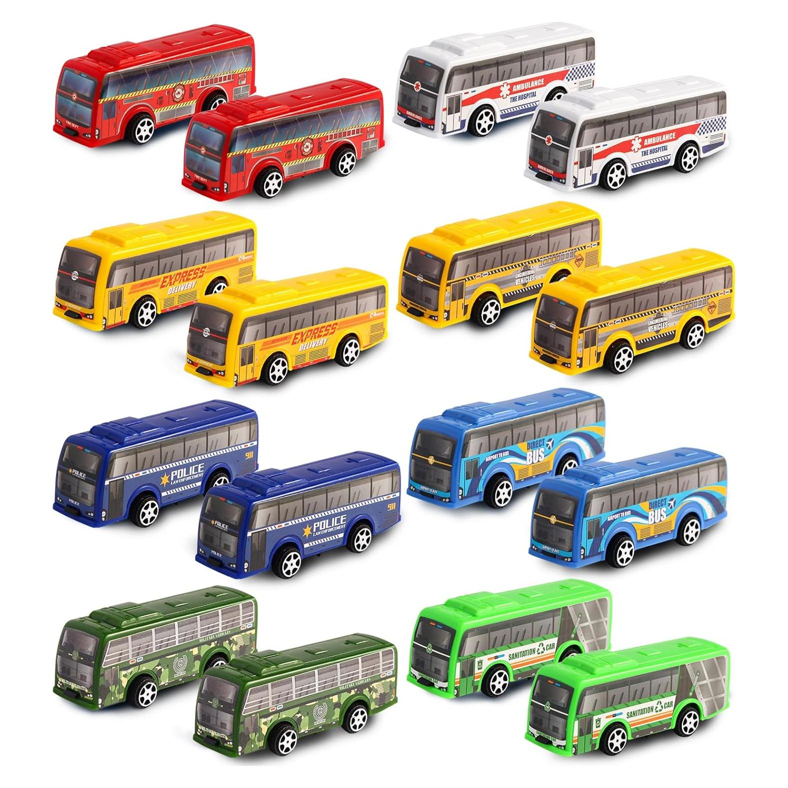 Set de 16 Juguetes de Vehículos Autobús de Ciudad a Retroceso