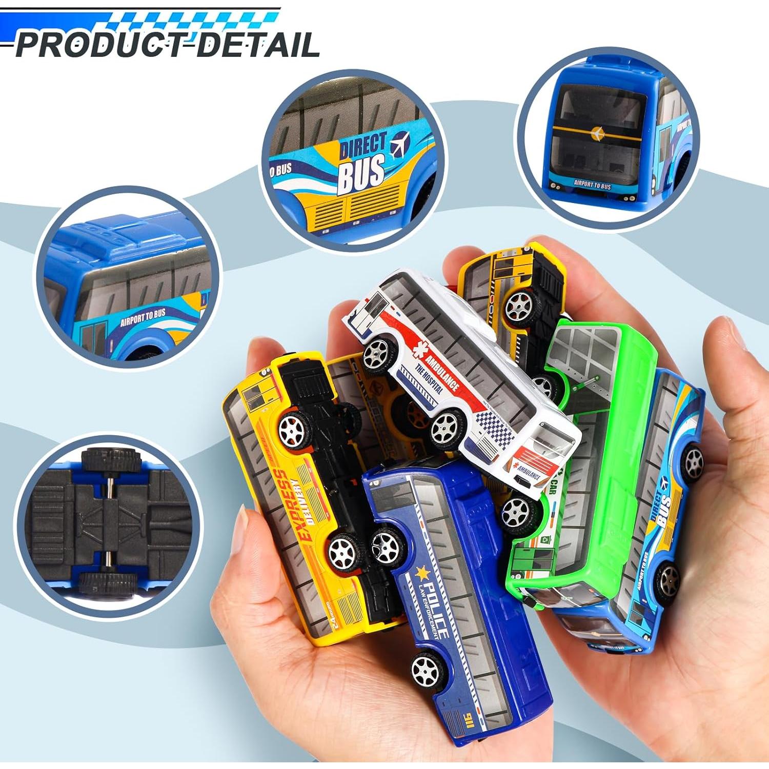 Set de 16 Juguetes de Vehículos Autobús de Ciudad a Retroceso