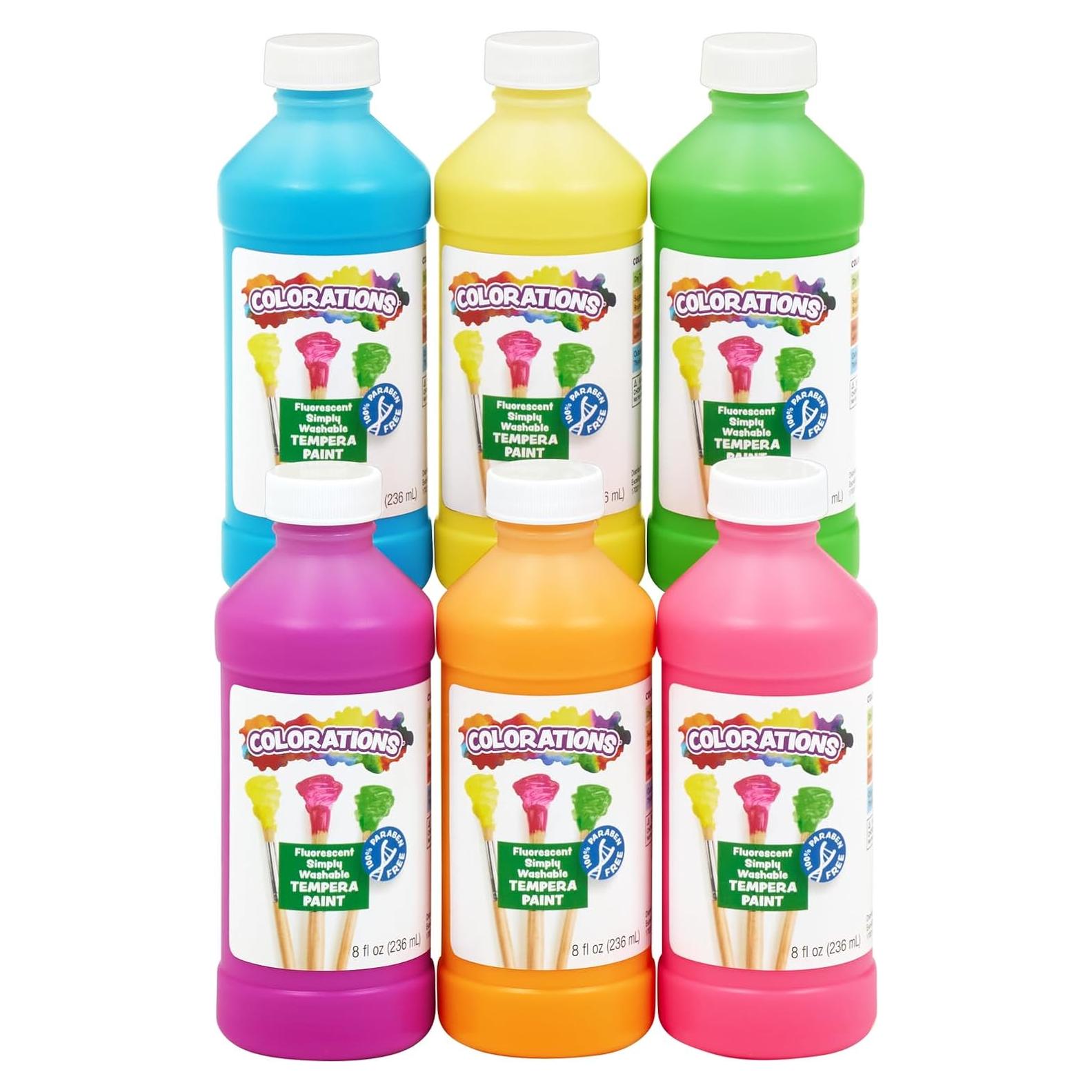 Pintura Tempera Lavable Coloraciones Fluorescente Set 6 x 236ml