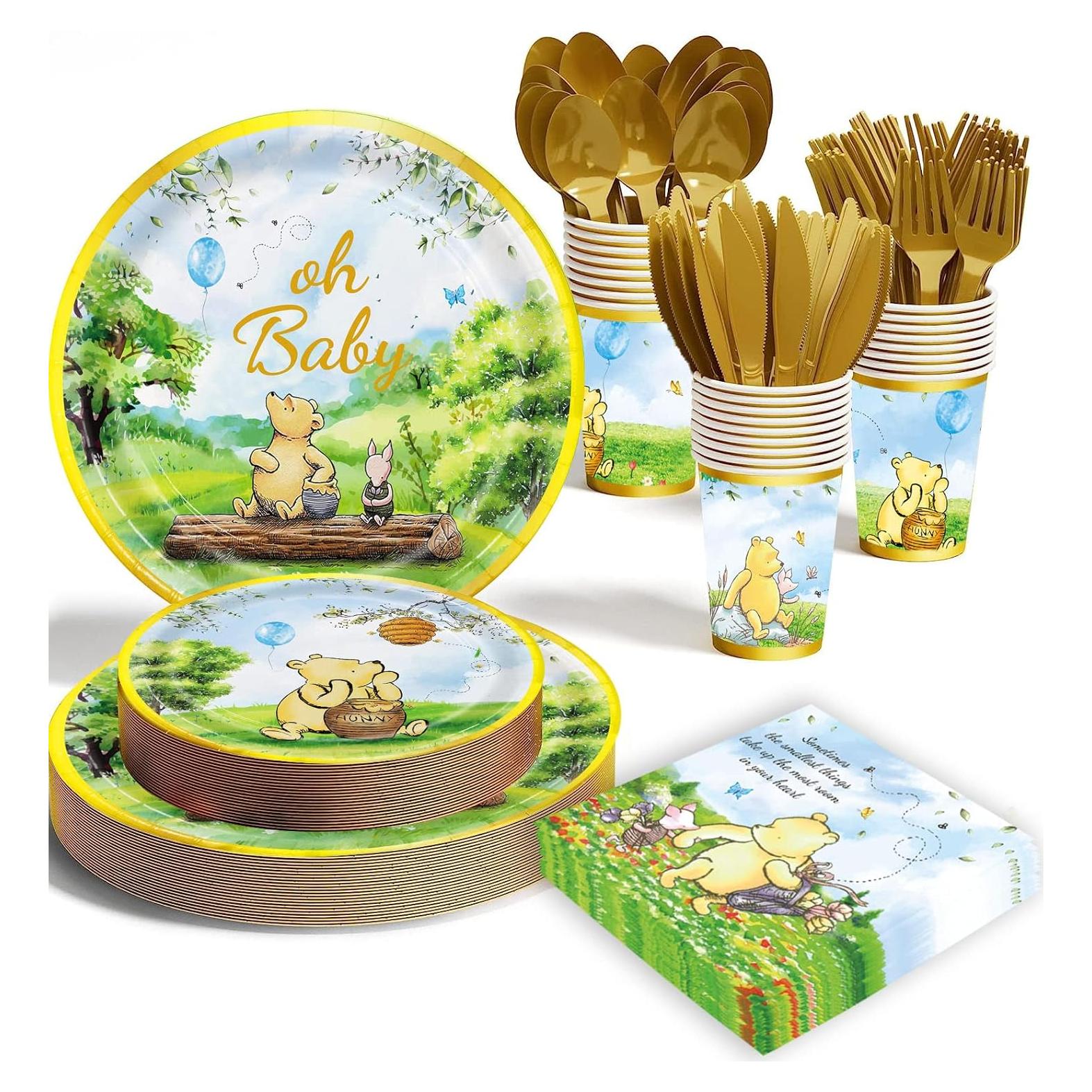 Set de Fiesta Winnie Bear 175 Pcs para Baby Shower y Cumpleaños