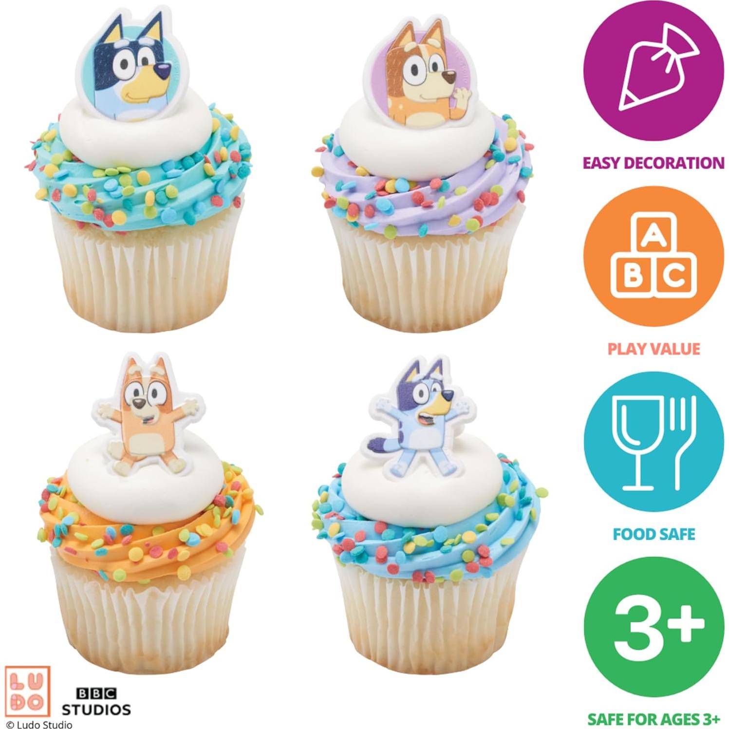 DecoPac Anillos de Cupcake Bluey - 24 Decoraciones 3D