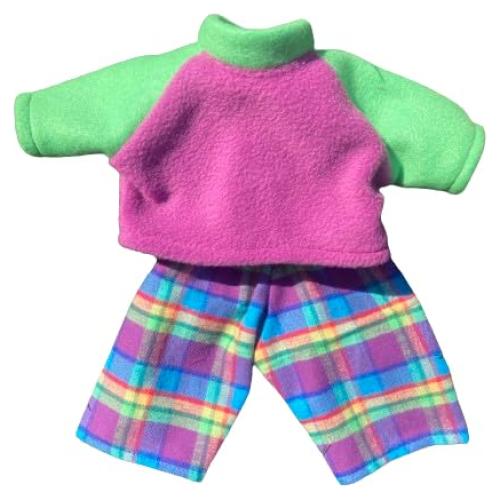 Sudadera Verde Púrpura y Pantalones Cuadros para Muñeca 14"