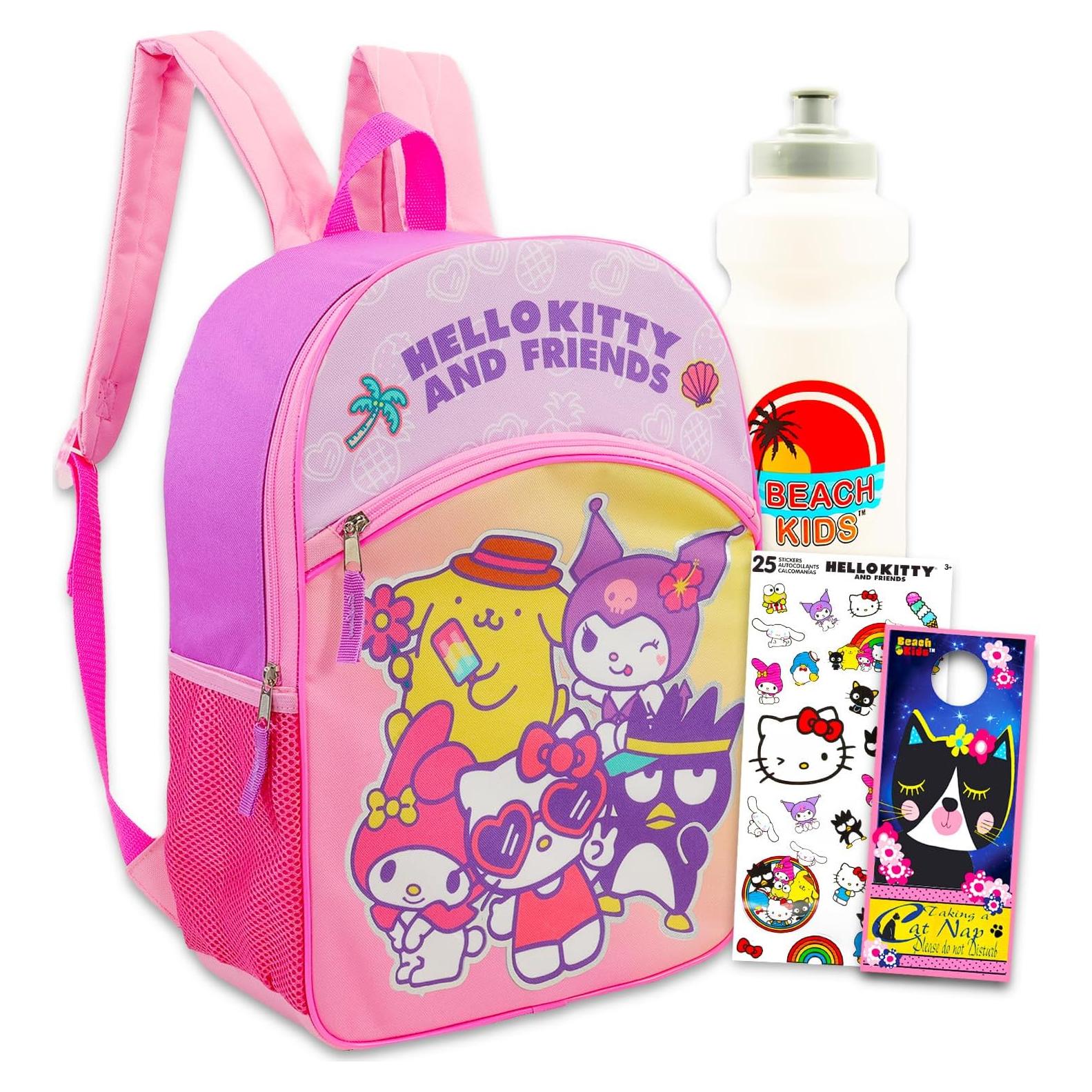 Mochila Sanrio Hello Kitty 16" + Botella de Agua + Stickers
