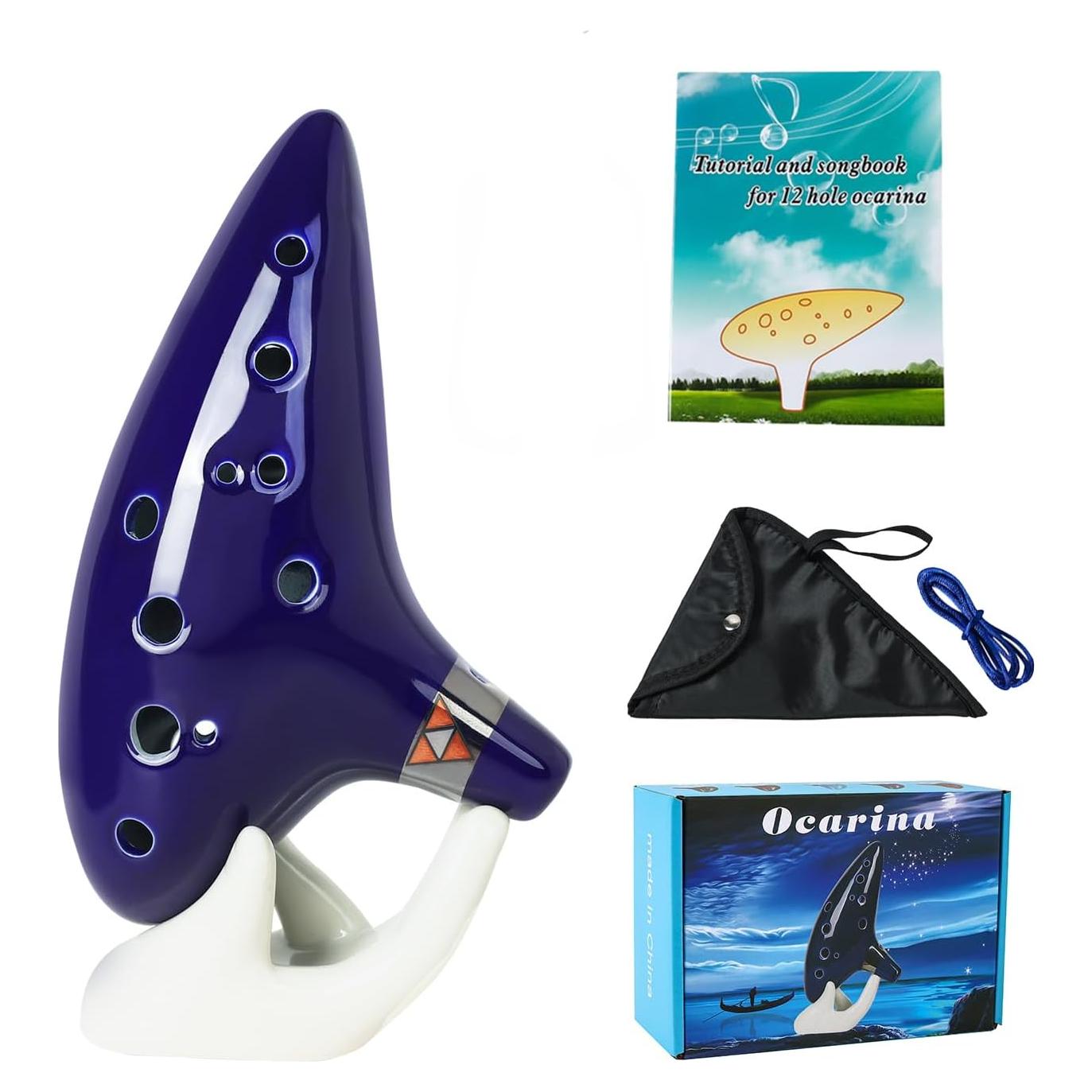 Ocarina de Cerámica Azul 12 Agujeros C con Libro de Canciones