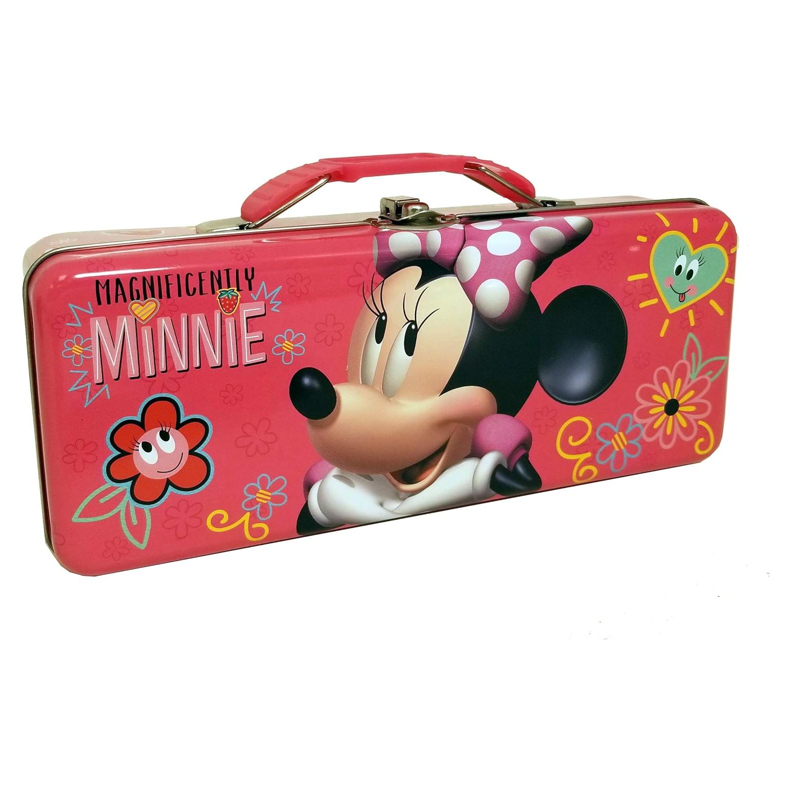 Caja de Lápices de Lata Rosa Minnie con Asa y Cierre