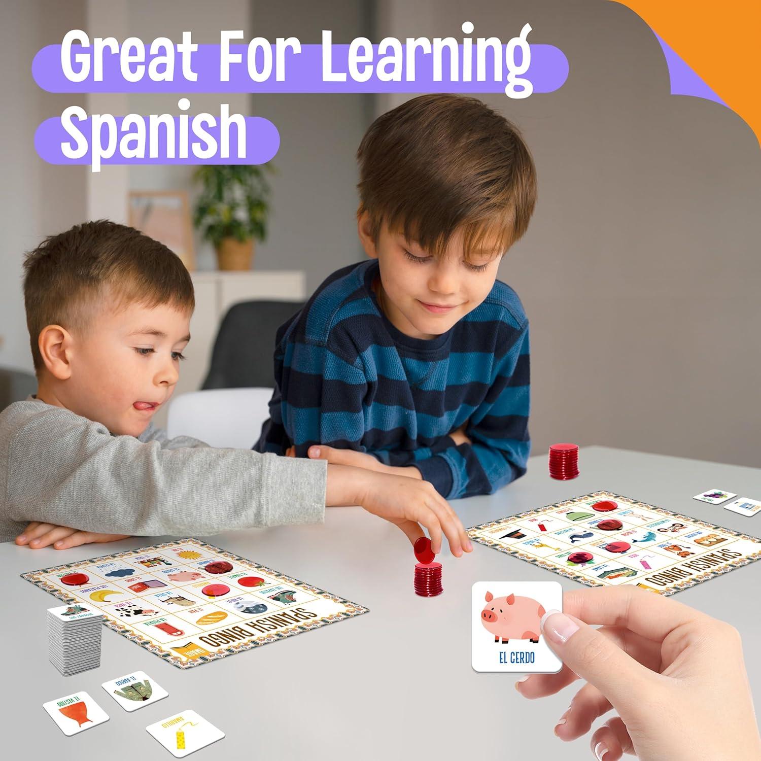 Juego de Bingo Bilingüe SpriteGru - 12 Tableros para 12 Jugadores