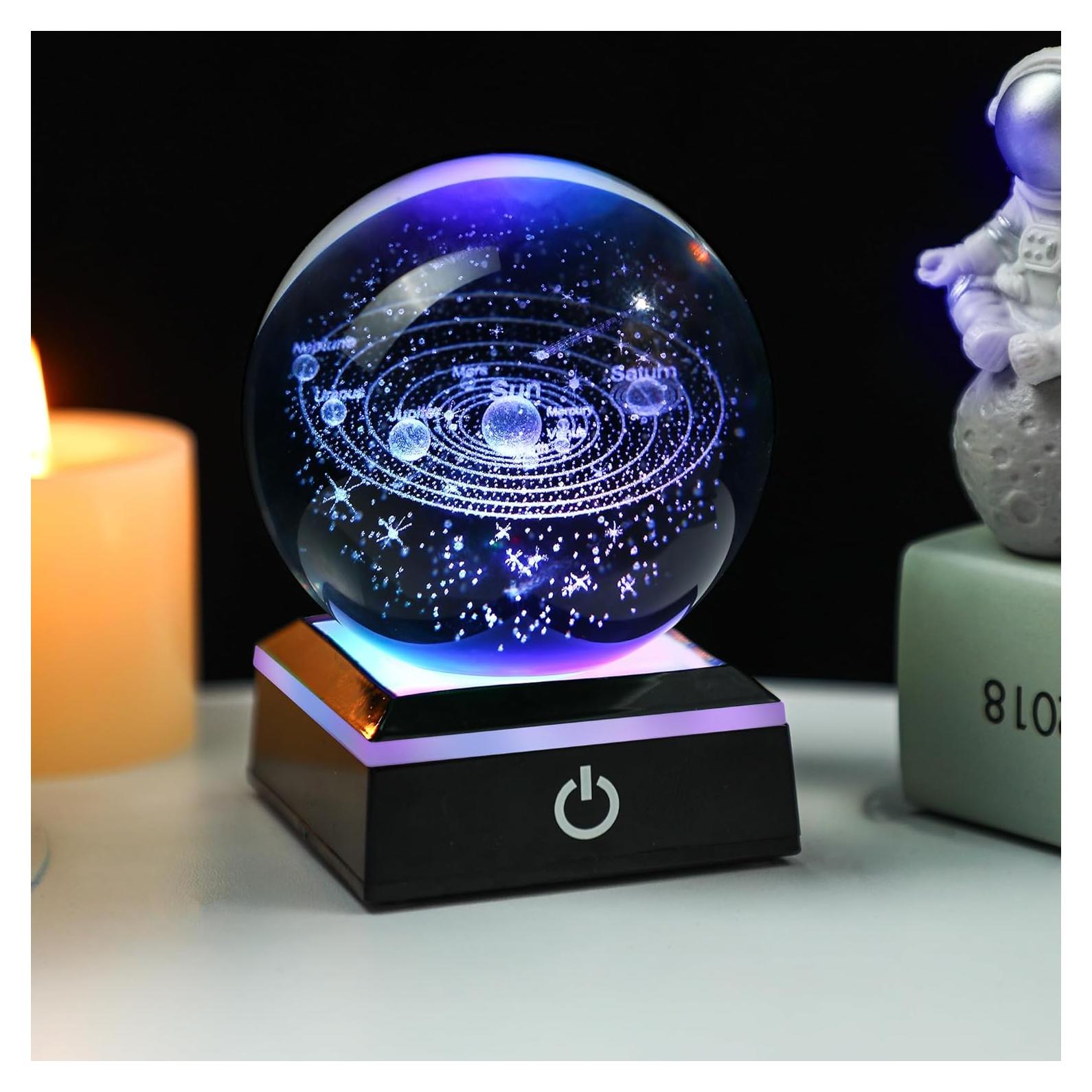 Bola de Cristal 3D YU FENG Sistema Solar con Base LED