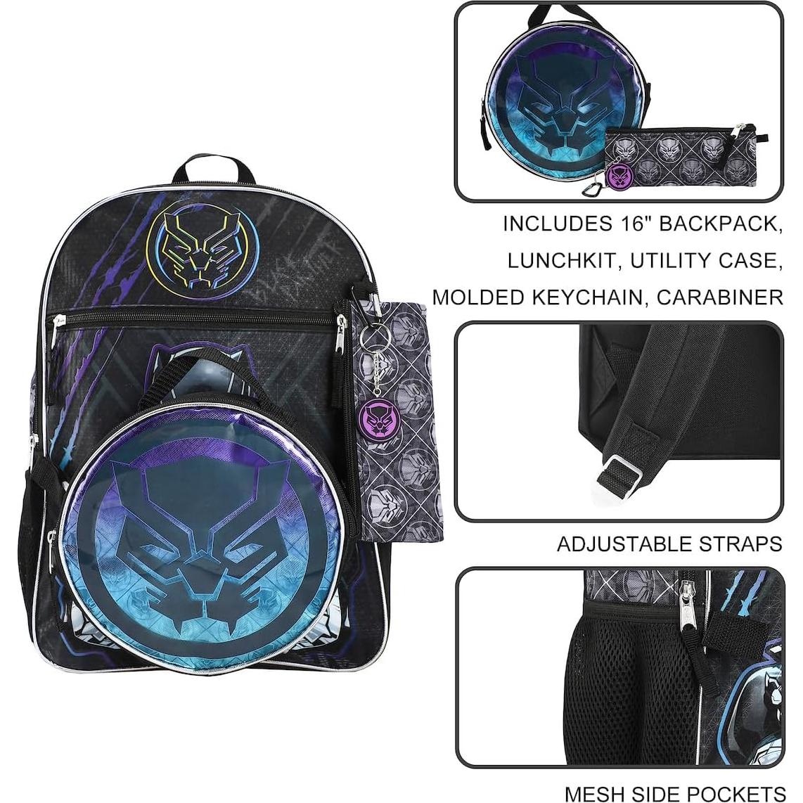 Conjunto de Mochila 5 Piezas Black Panther Marvel 40.64 cm
