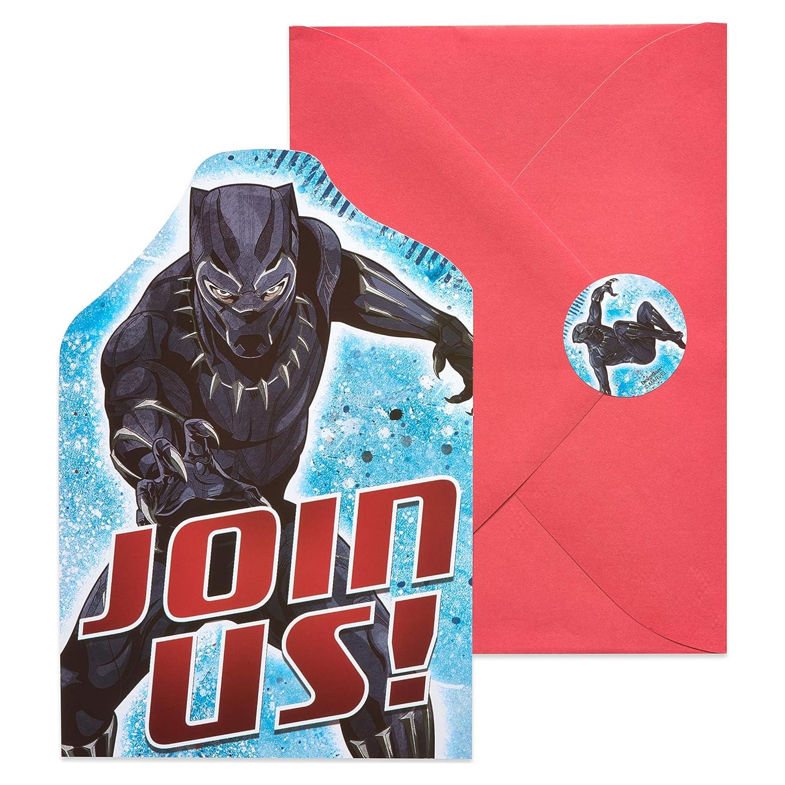 Postales de Invitación Black Panther - 8 Unidades con Sobres