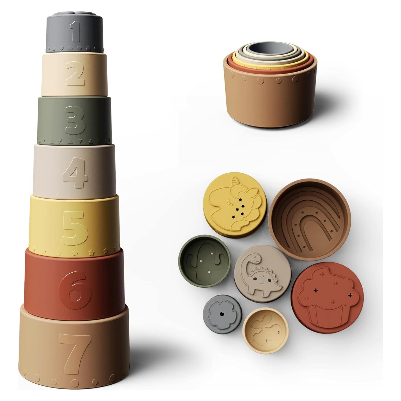 Juguete de Tazas Apilables Moonkie de Silicona para Bebés 7 Piezas