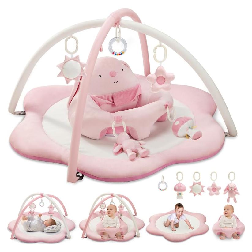 Alfombra de Juego 3 en 1 para Bebés Rosa con Asiento y Juguetes