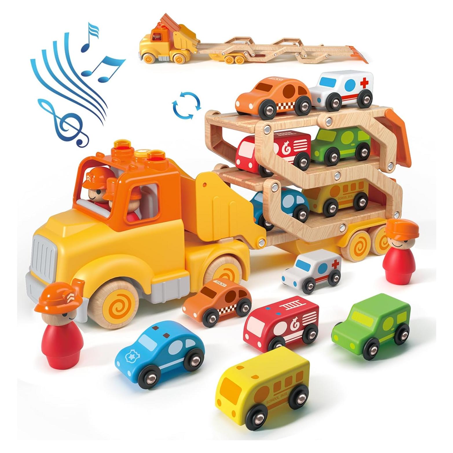 Camión Transportador de Autos Wanborns con 6 Vehículos de Madera