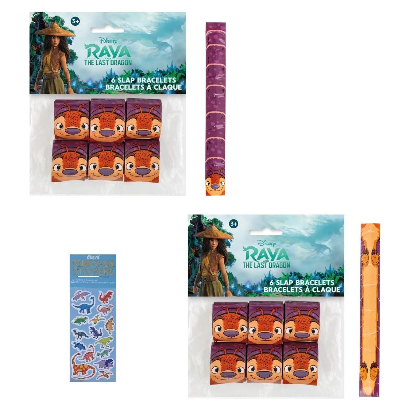 Suministros Fiesta Cumpleaños Disney Raya Dragón - 12 Pulseras y Stickers