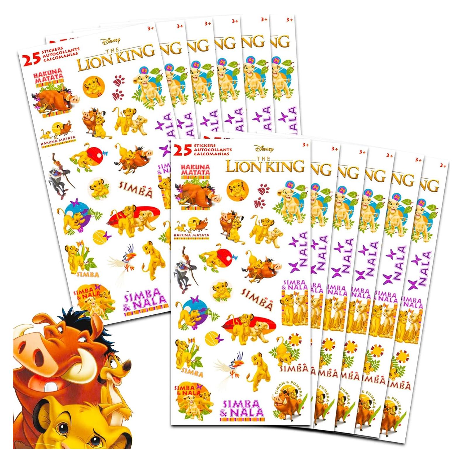 Stickers del Rey León Disney - Paquete 12 Hojas para Fiestas