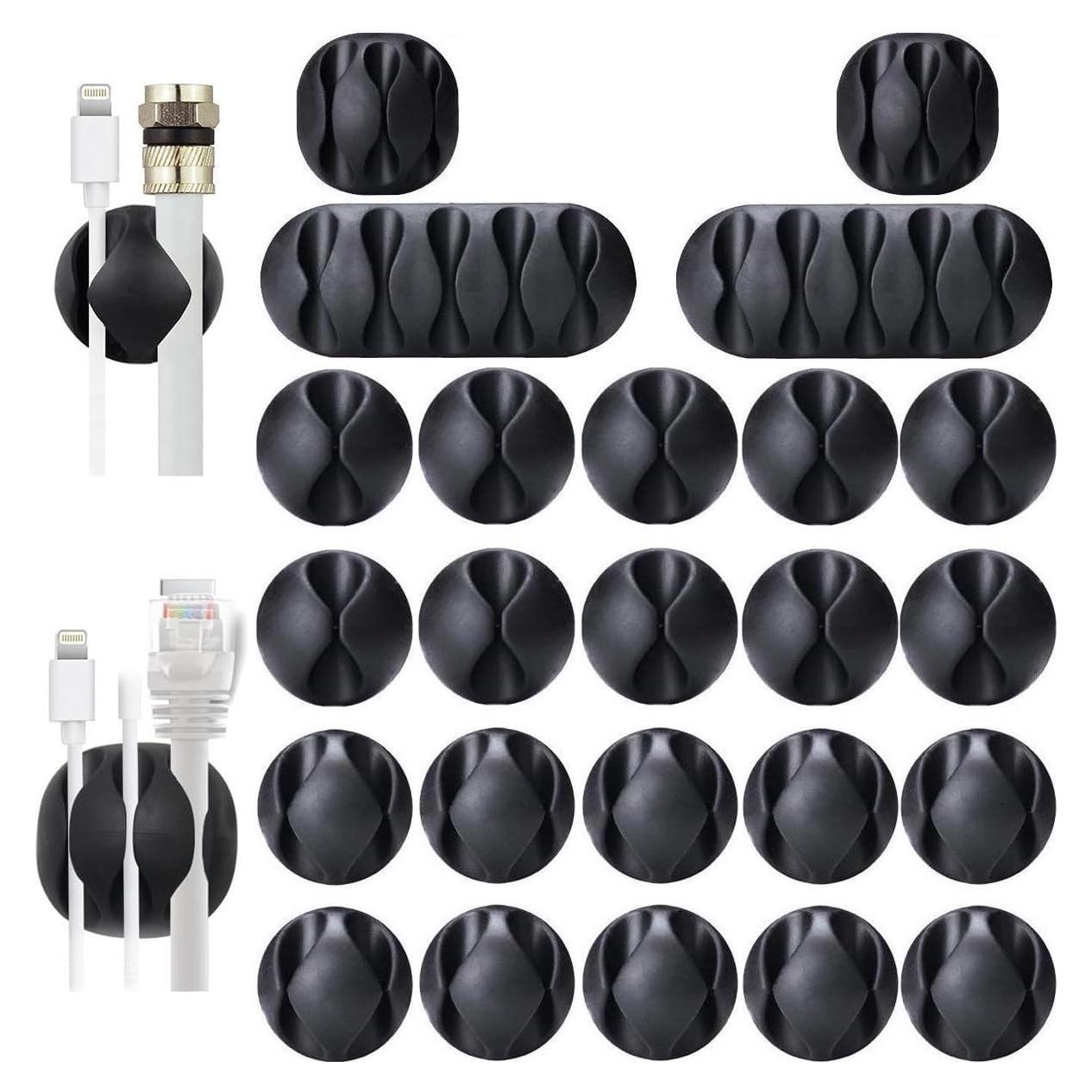 Organizador de Cables OHill, 24 Clips Adhesivos Negros