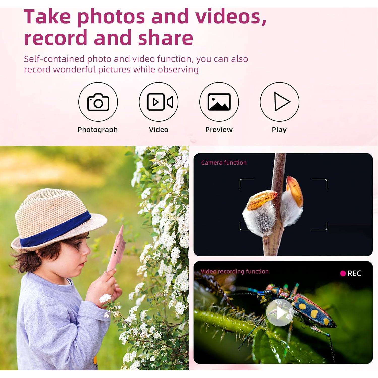 Microscopio Digital para Niños Leersi Jet Rosa 500X 8 LED