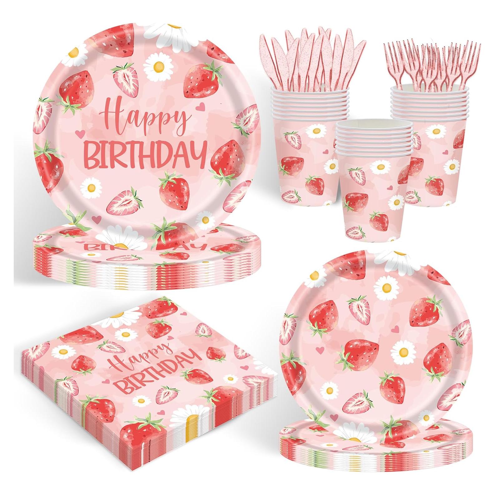 Kit de Fiesta Temática de Fresa 120 Piezas para 20 Invitados