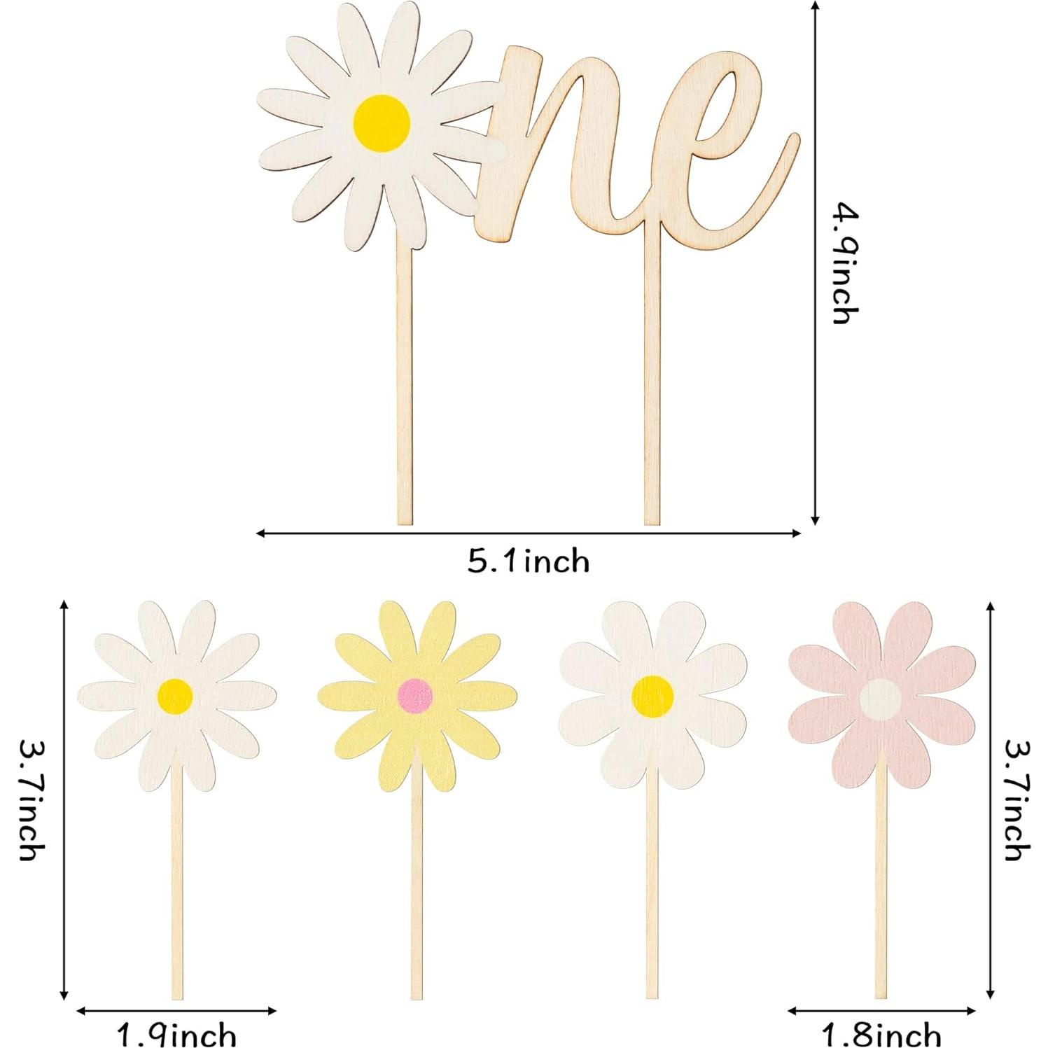 Topper de Pastel de Madera Boho Margarita 5 Piezas BkeeCten