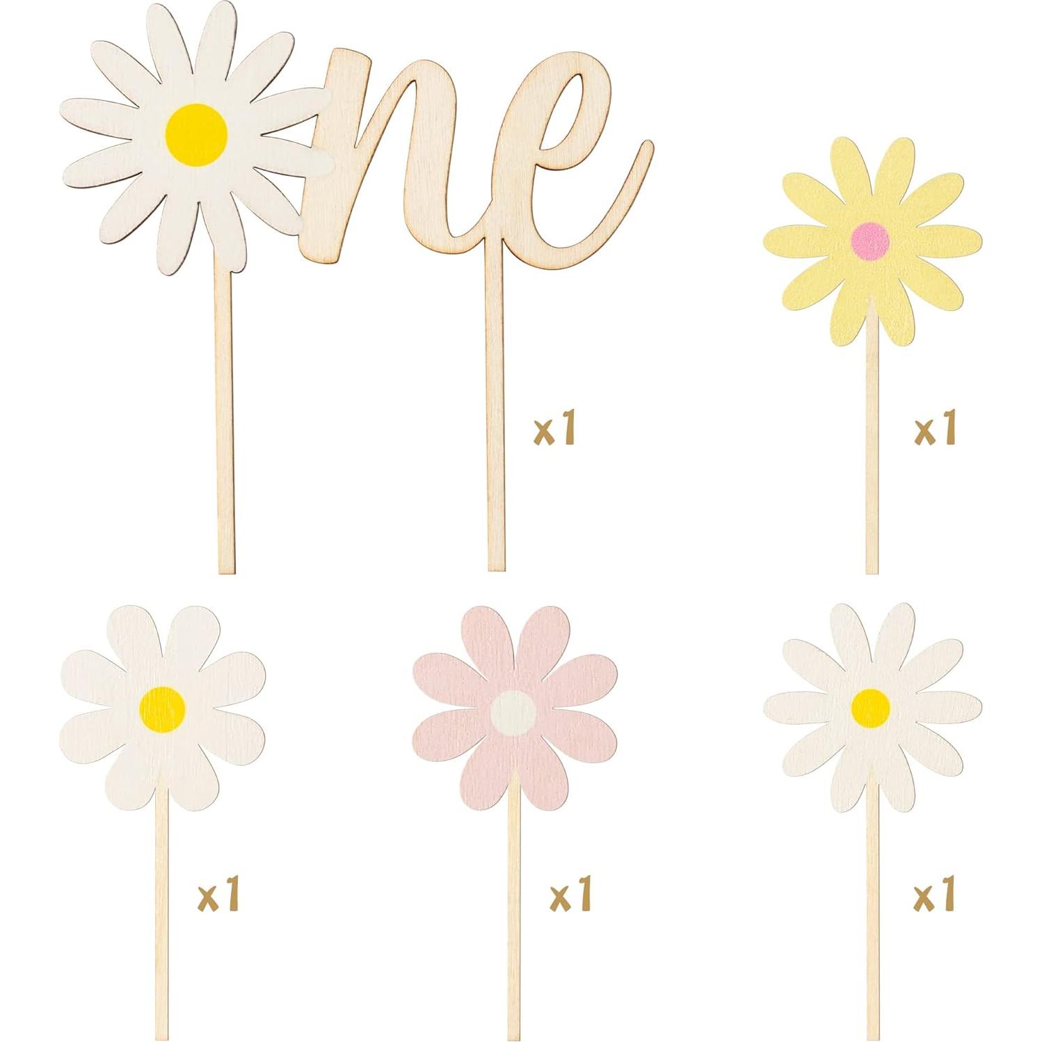 Topper de Pastel de Madera Boho Margarita 5 Piezas BkeeCten