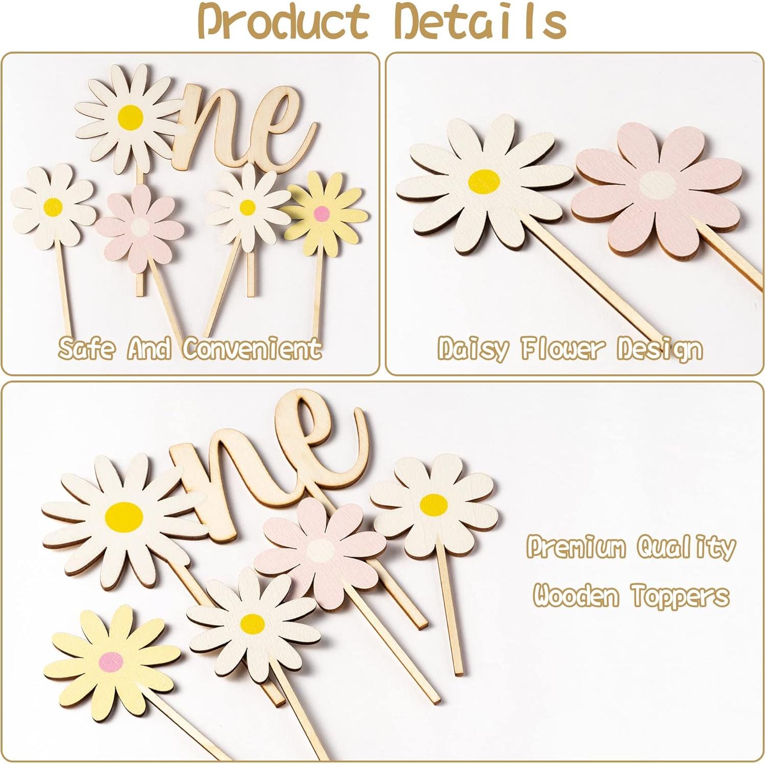 Topper de Pastel de Madera Boho Margarita 5 Piezas BkeeCten