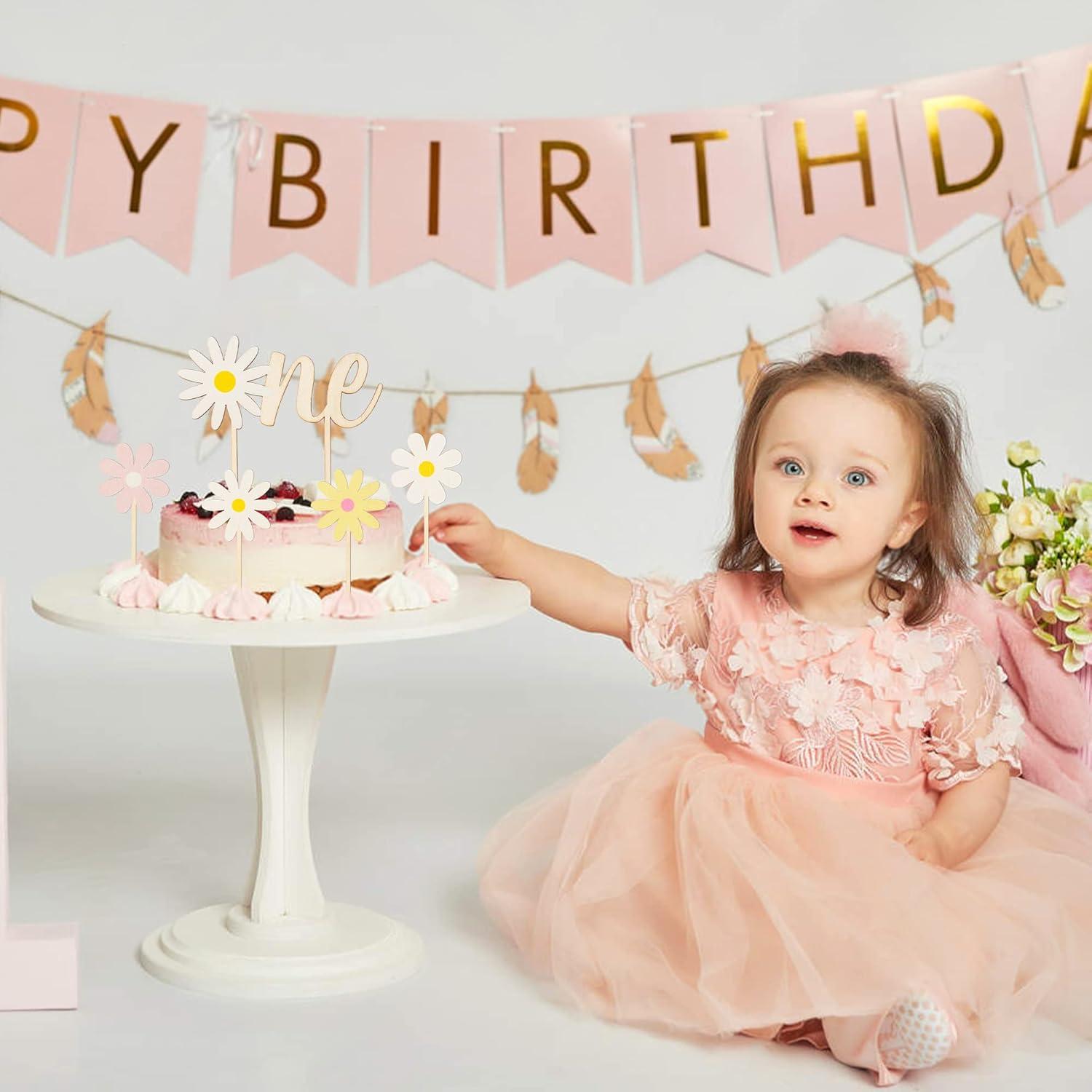 Topper de Pastel de Madera Boho Margarita 5 Piezas BkeeCten