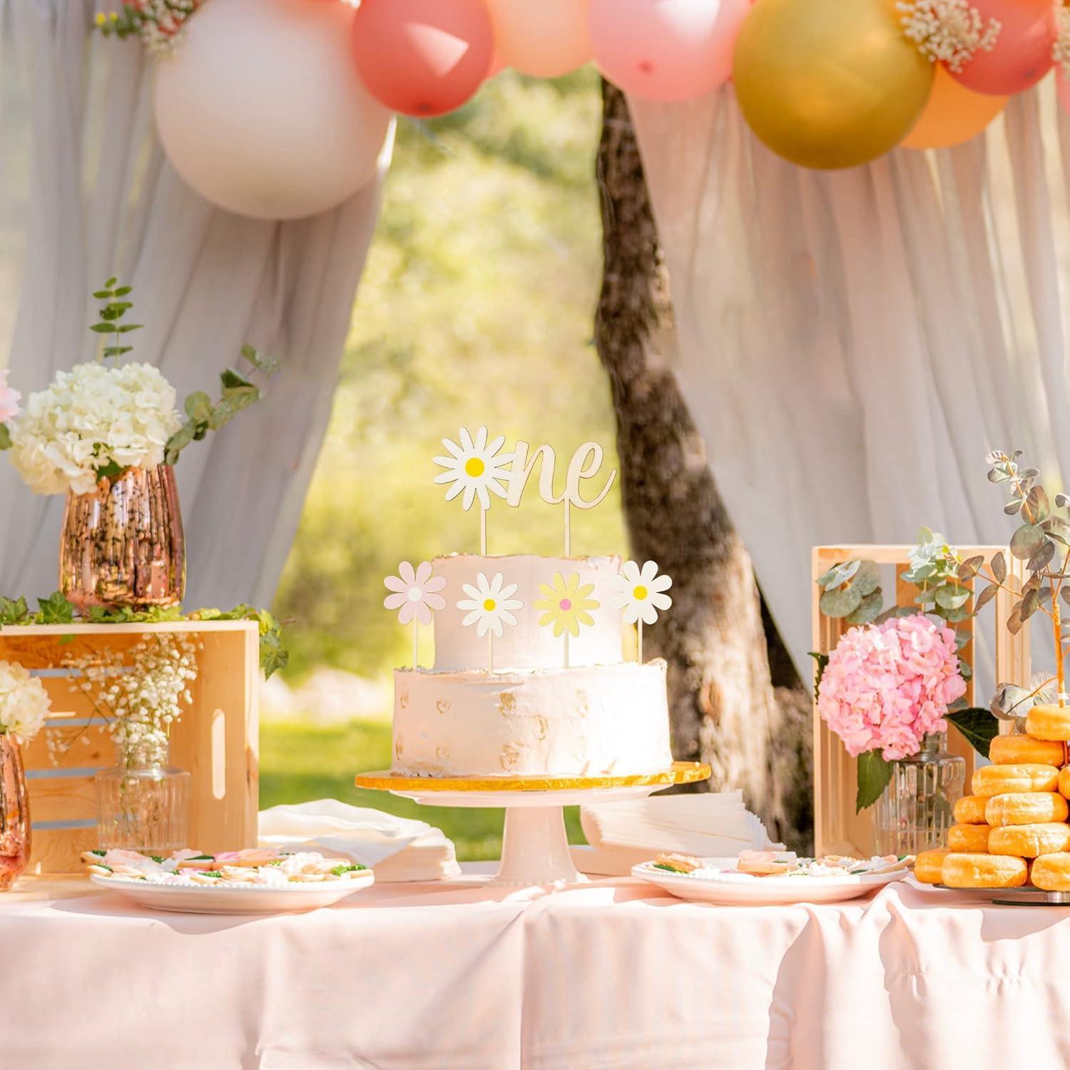 Topper de Pastel de Madera Boho Margarita 5 Piezas BkeeCten