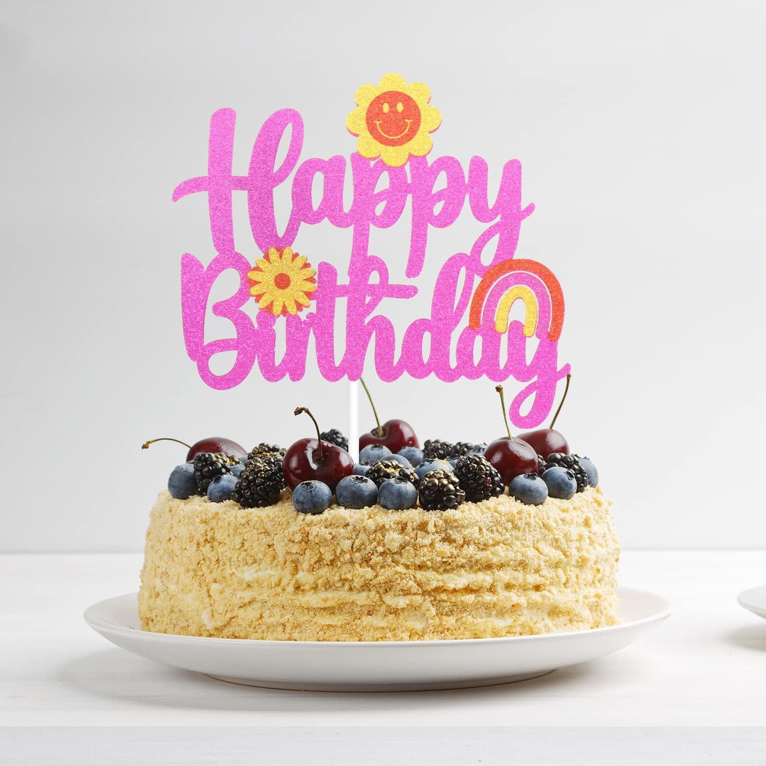 Toppers de pastel Groovy Happy LHCING - Decoración retro boho