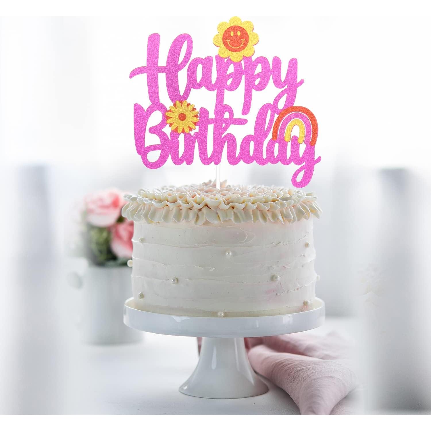 Toppers de pastel Groovy Happy LHCING - Decoración retro boho