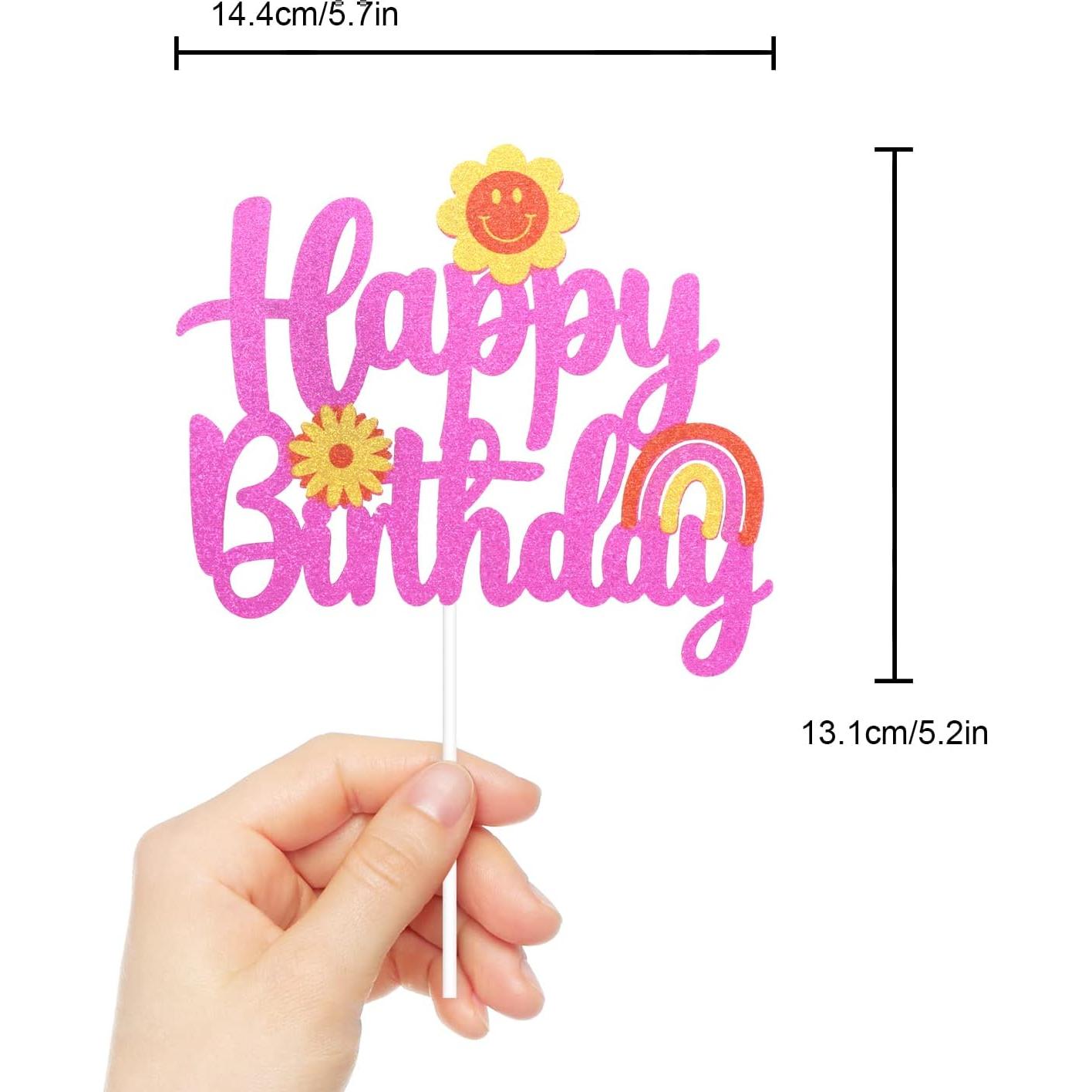 Toppers de pastel Groovy Happy LHCING - Decoración retro boho