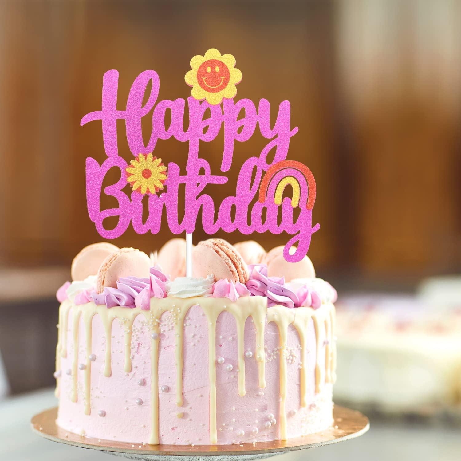 Toppers de pastel Groovy Happy LHCING - Decoración retro boho