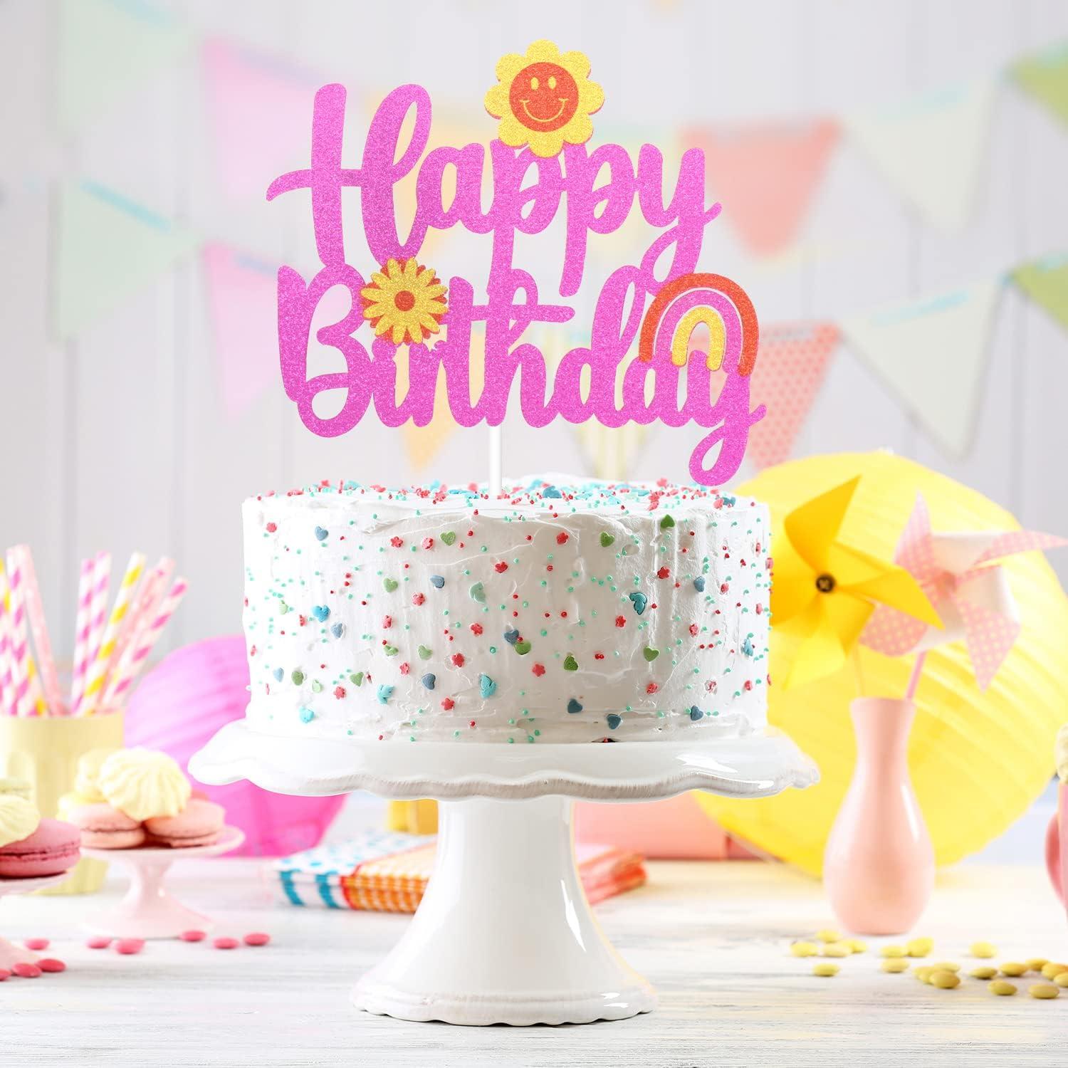 Toppers de pastel Groovy Happy LHCING - Decoración retro boho