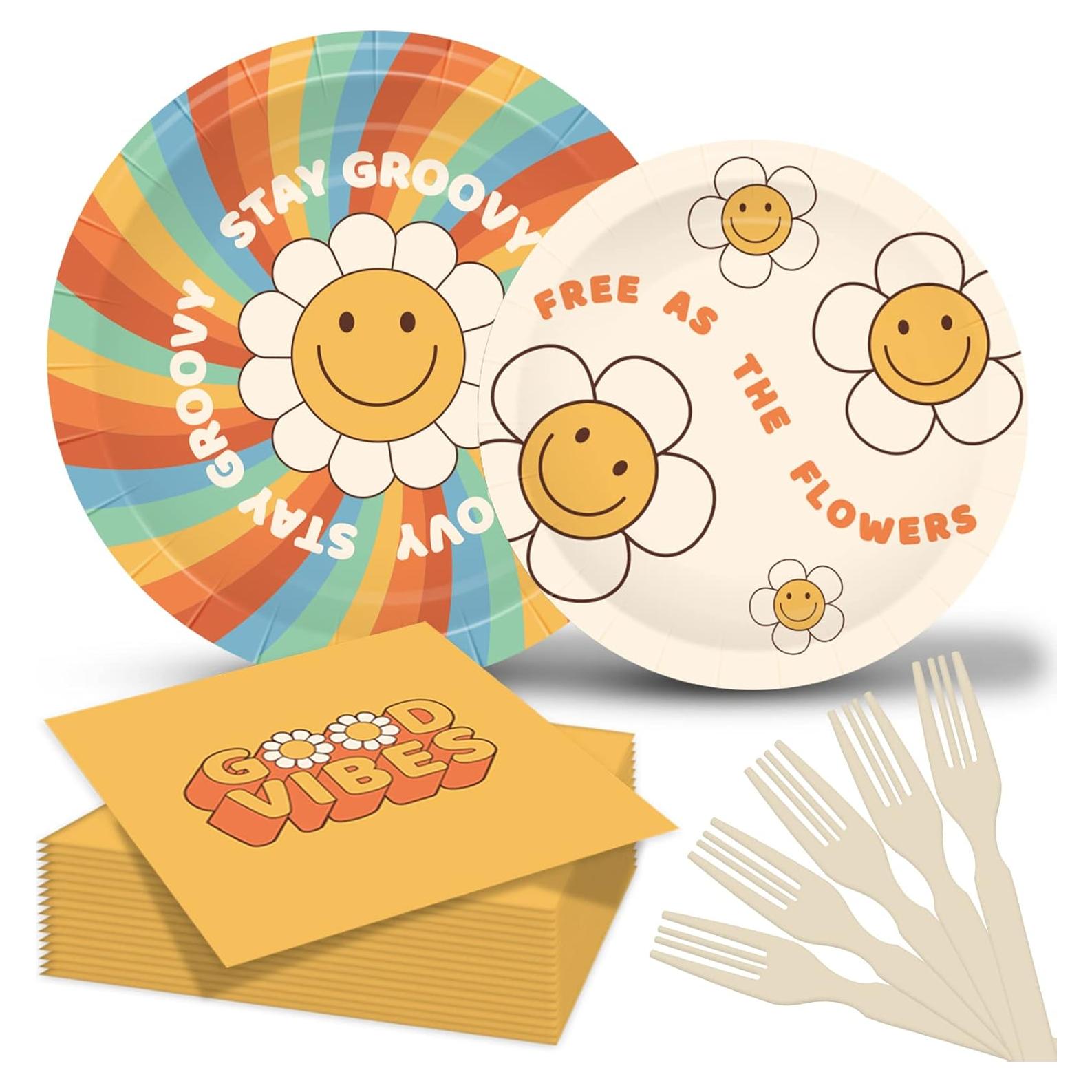 Set de Vajilla de Cumpleaños Groovy Horchen 98 Piezas para 24 Invitados