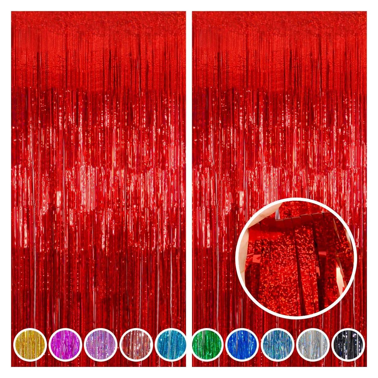 Cortinas de Flecos de Papel de Aluminio Rojo Melsan - 2 Piezas 0.97x2.44m