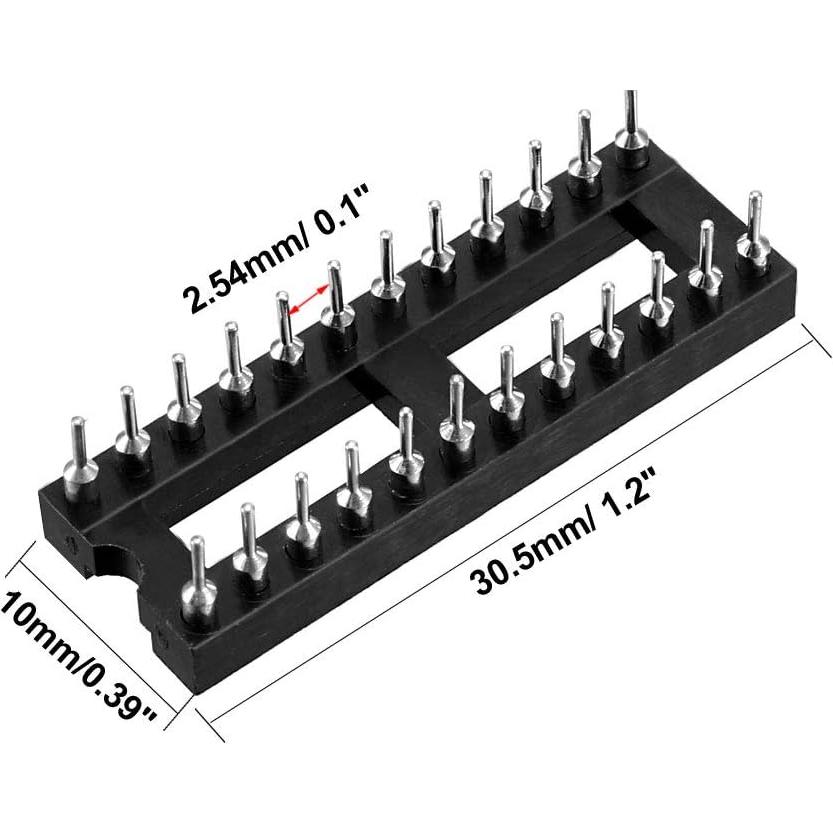 uxcell 2pcs DIP IC Chip Socket Adaptor Solder Type 2.54mm Pitch Dual Row 24 Round Pins 7.62mm Row Pitch