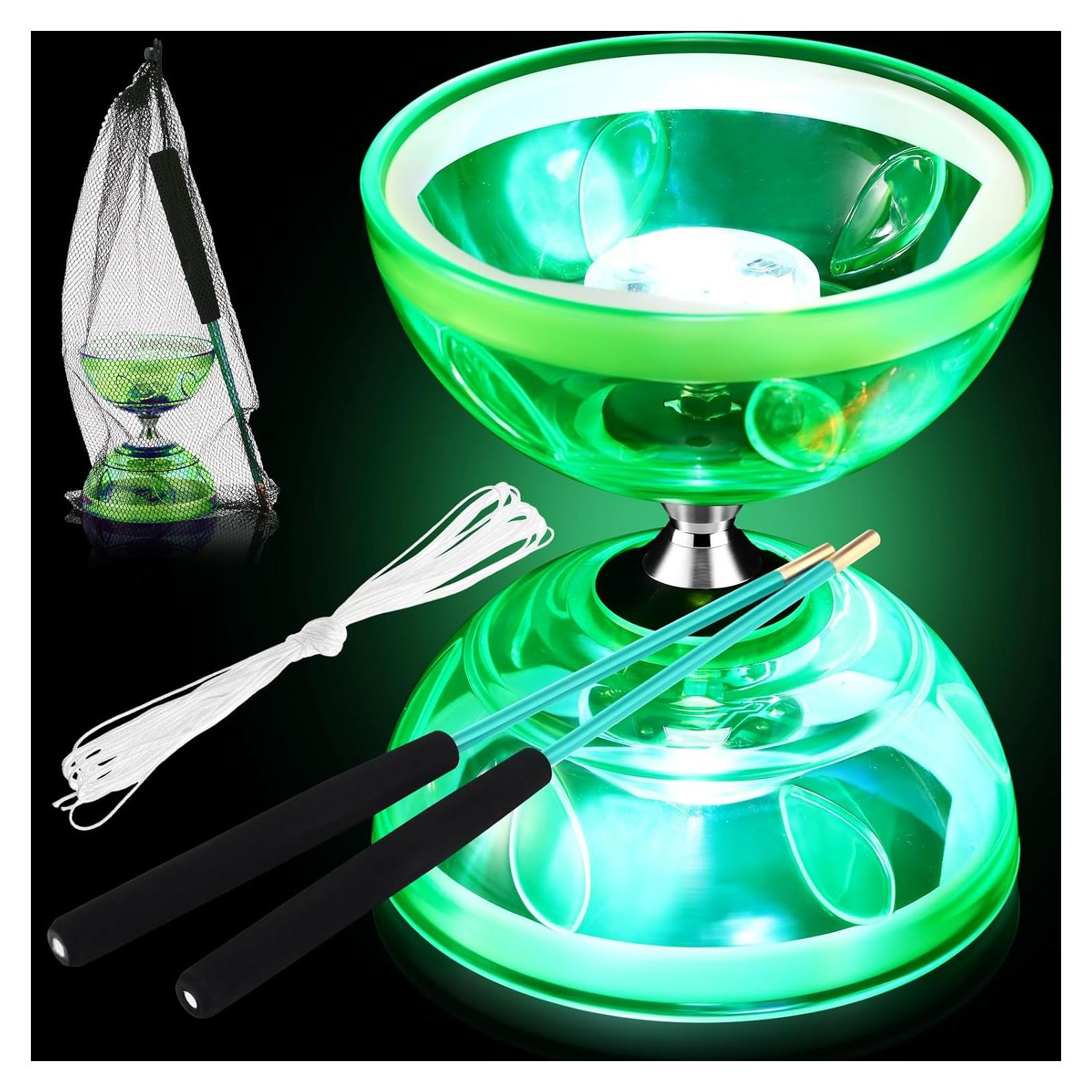 Juego de Diabolo Chino LED Simgoing Verde con Varitas y Cuerda