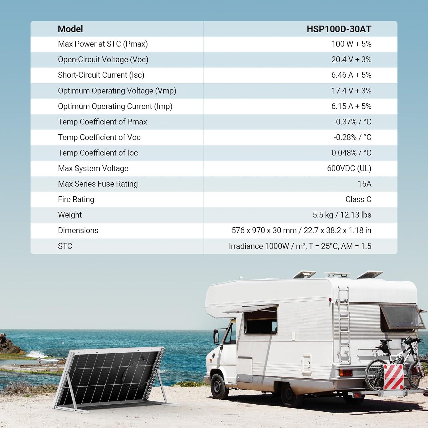 Panel Solar Bifacial HQST 100W 12V Alta Eficiencia 25%