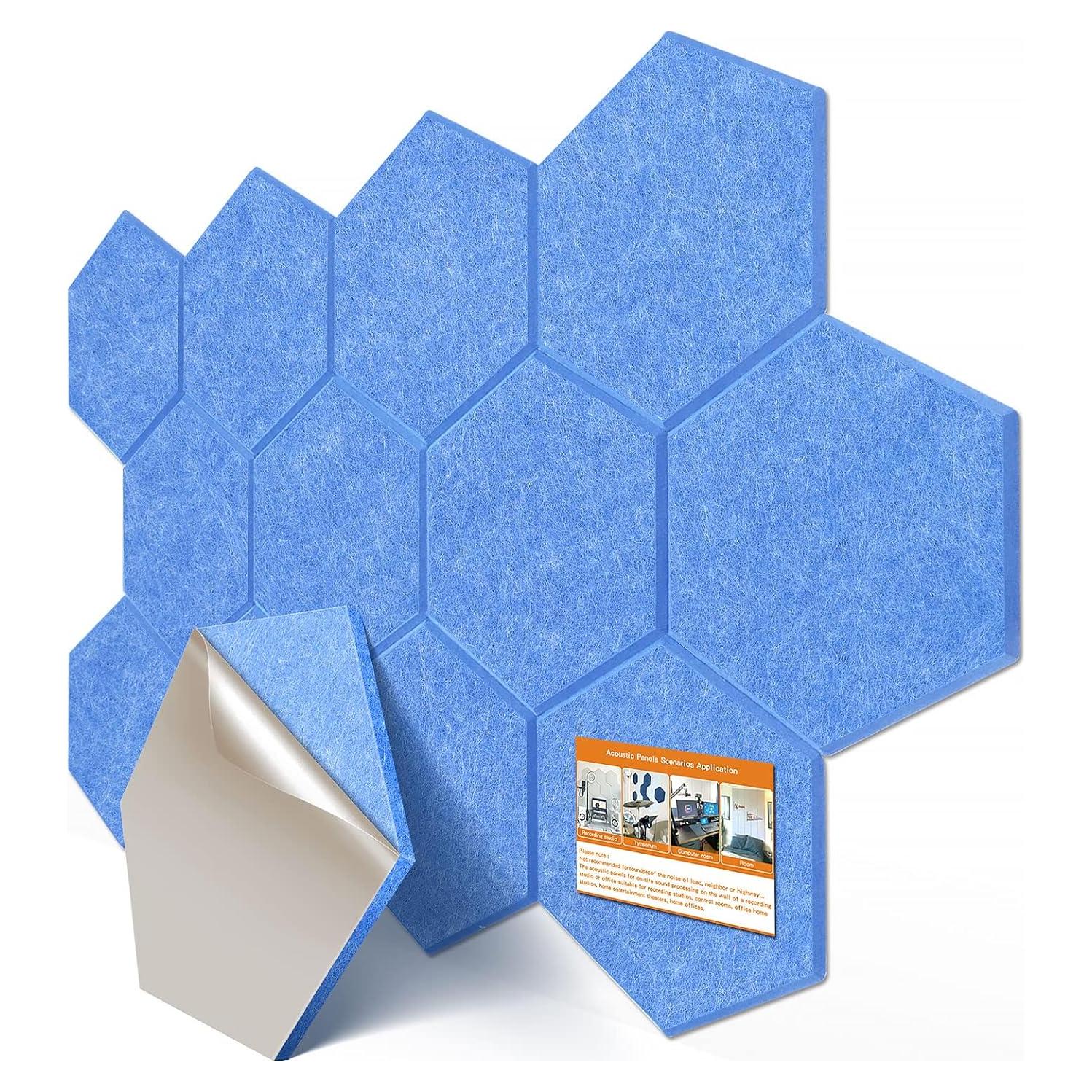 Paneles Acústicos Hexagonales DEKIRU 12 Unidades Azul 35.6x30.5 cm