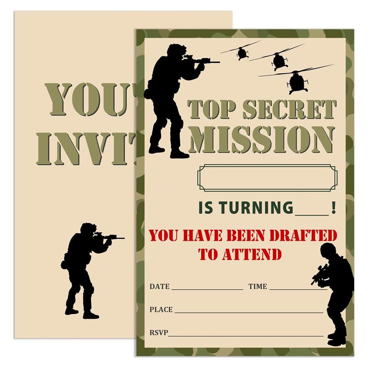 Invitaciones de Cumpleaños UDNADKEX Camuflaje 20 Unidades