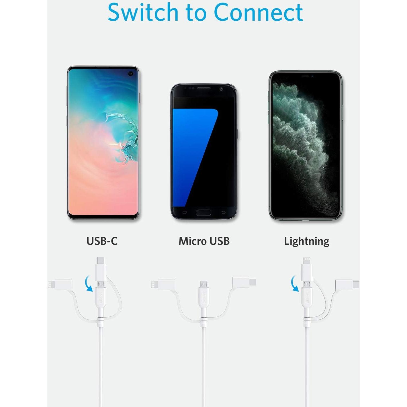 Cable Anker PowerLine II 3-en-1 USB-C, Lightning y Micro USB