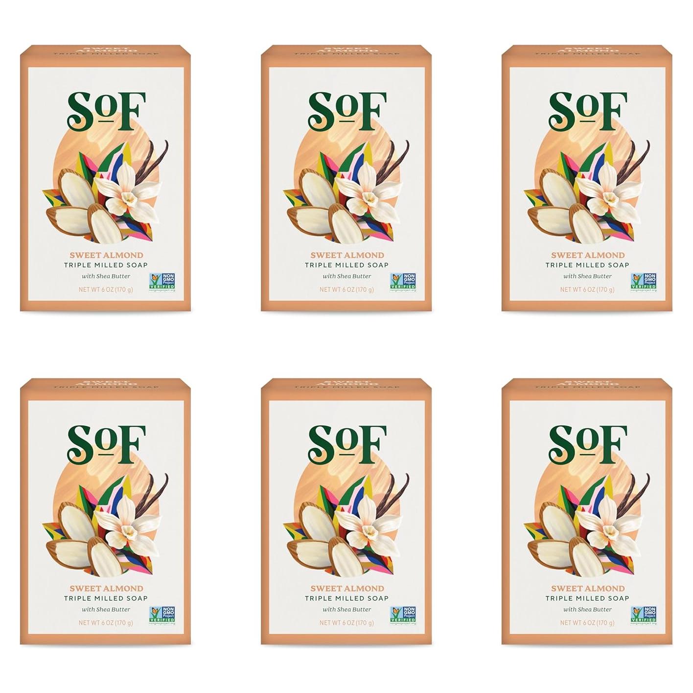 Jabón en Barra SoF Almendra Dulce - Vegano 170g (Paquete de 6)