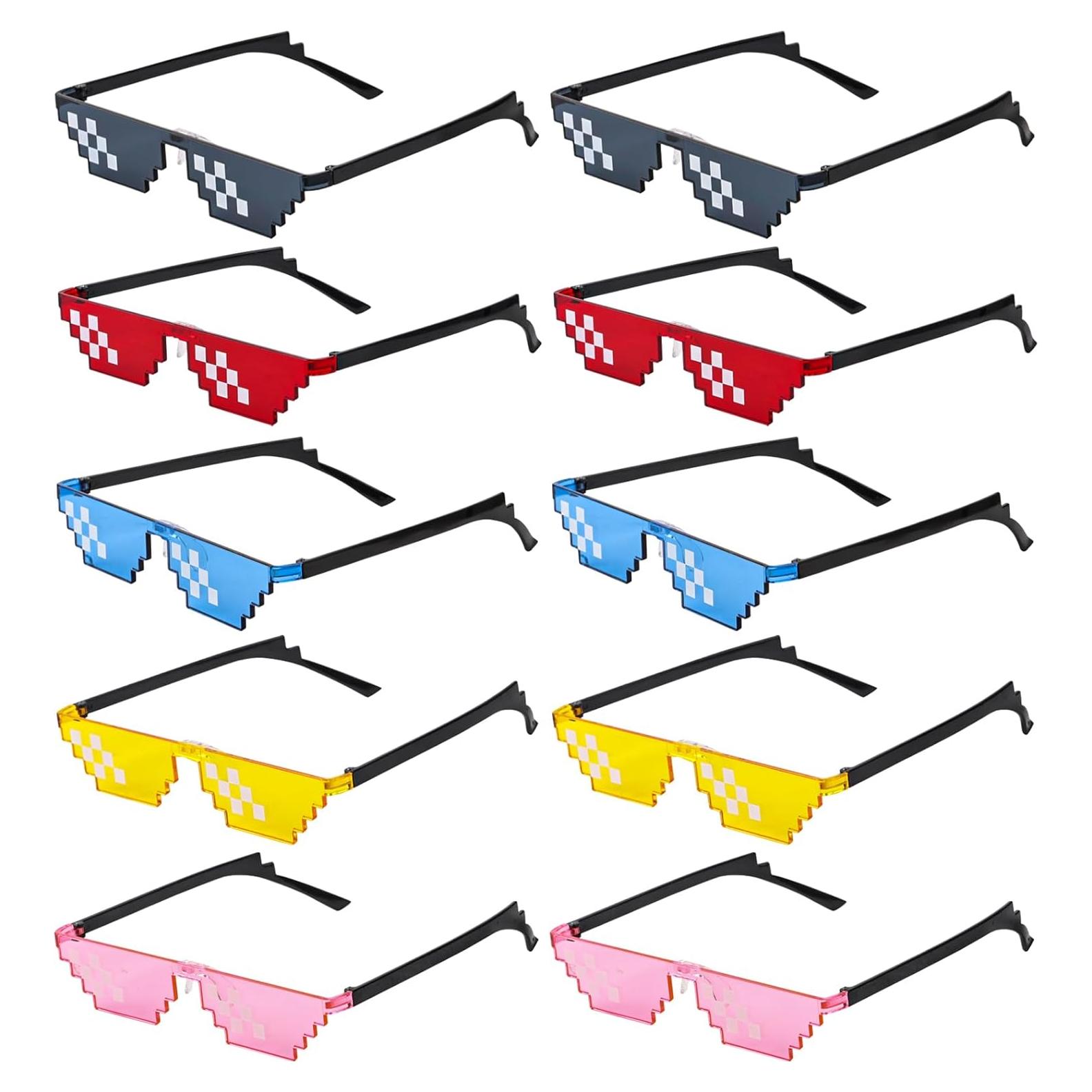 KIMOBER Paquete de 10 Gafas de Sol Pixeladas 8 Bits Multicolor