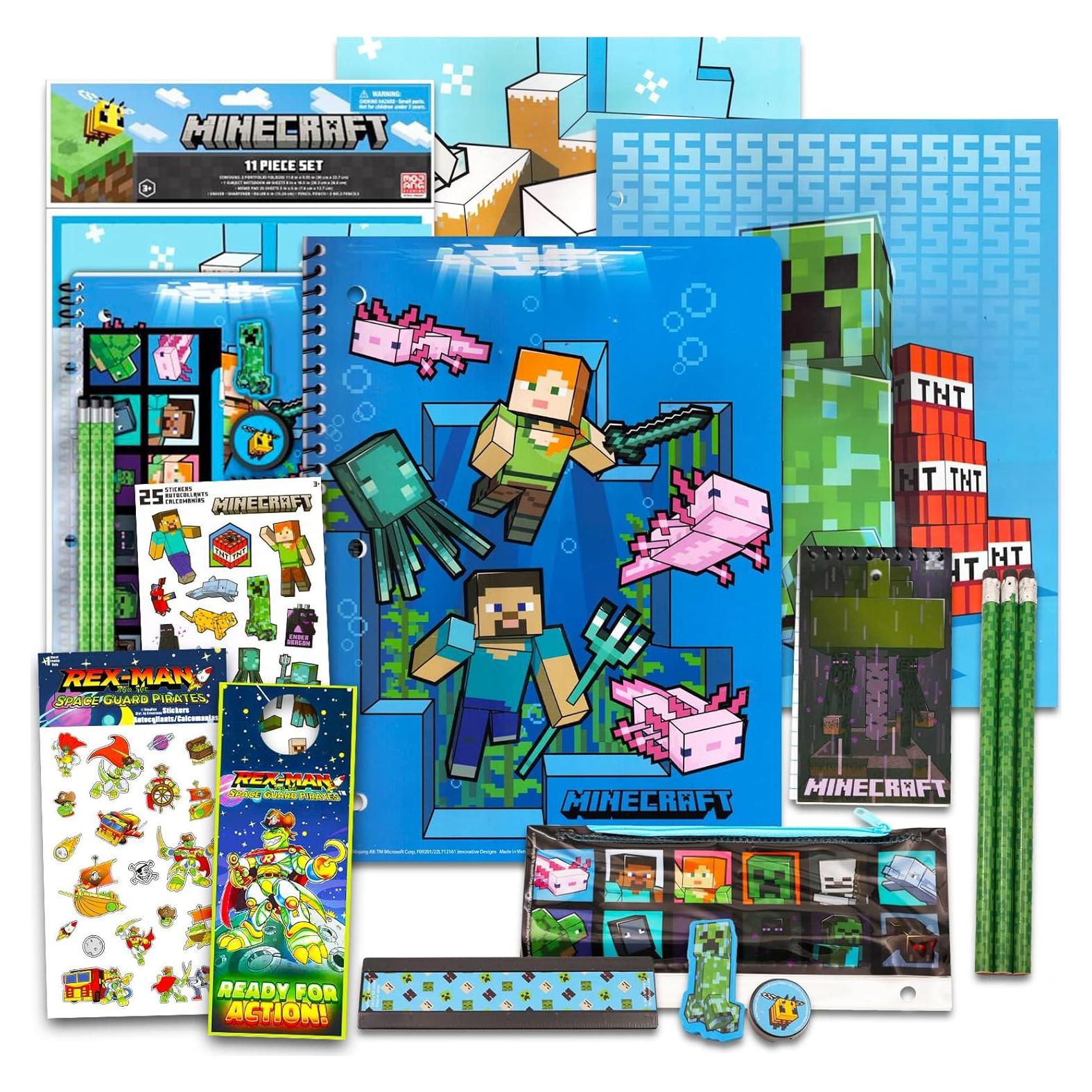 Suministros Escolares Minecraft 13 Piezas - Carpetas, Cuaderno y Stickers