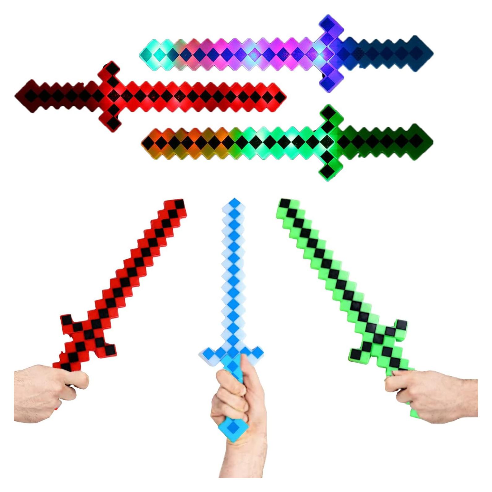 Espada de Juguete Pixel LED con Sonido - Set de 3 Accesorios