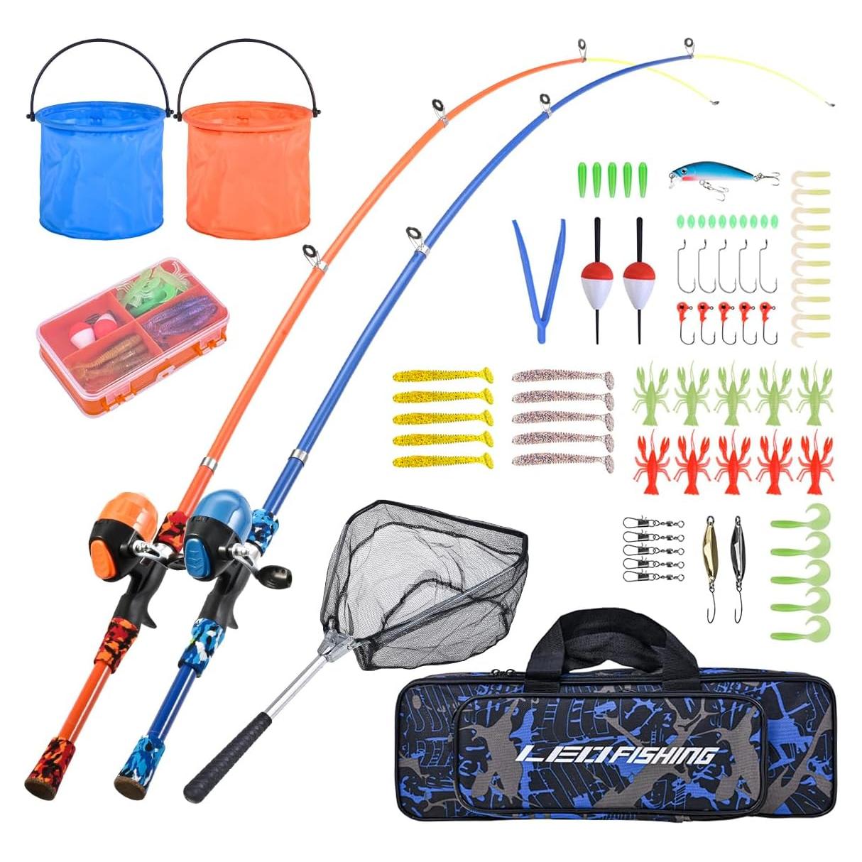 Juego de cañas de pescar LEOFISHING 2Pack para niños 165cm