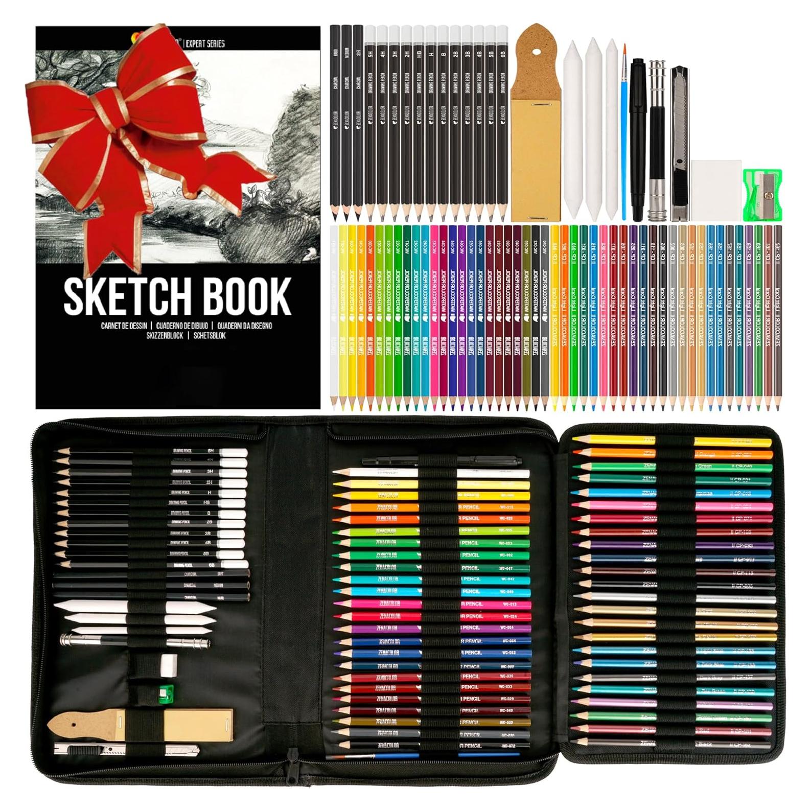 Kit de Dibujo Zenacolor 74 Piezas con Lápices y Cuaderno A5