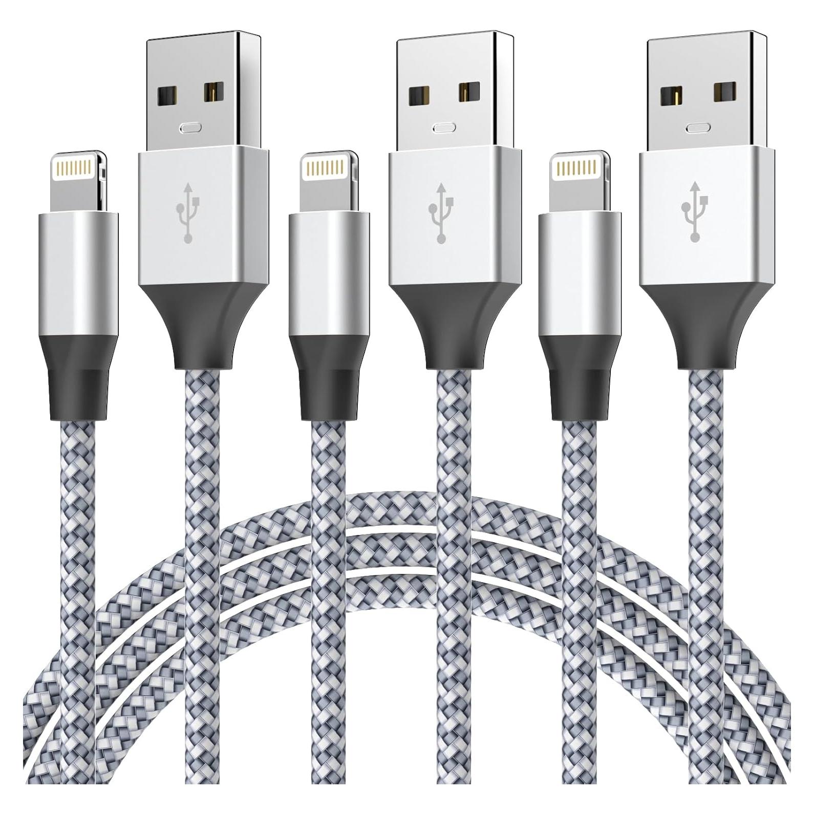 Cable de Carga Rápida Aukelan 1.8m 3Pack MFi Nylon para iPhone