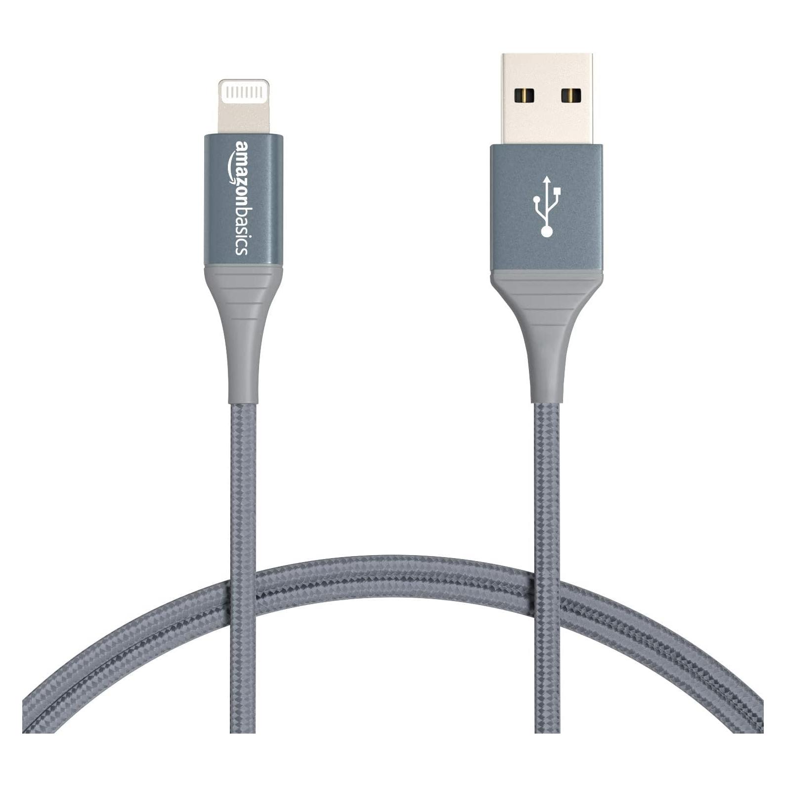 Cable USB-A a Lightning Amazon Basics 1.83m Nylon MFi Gris