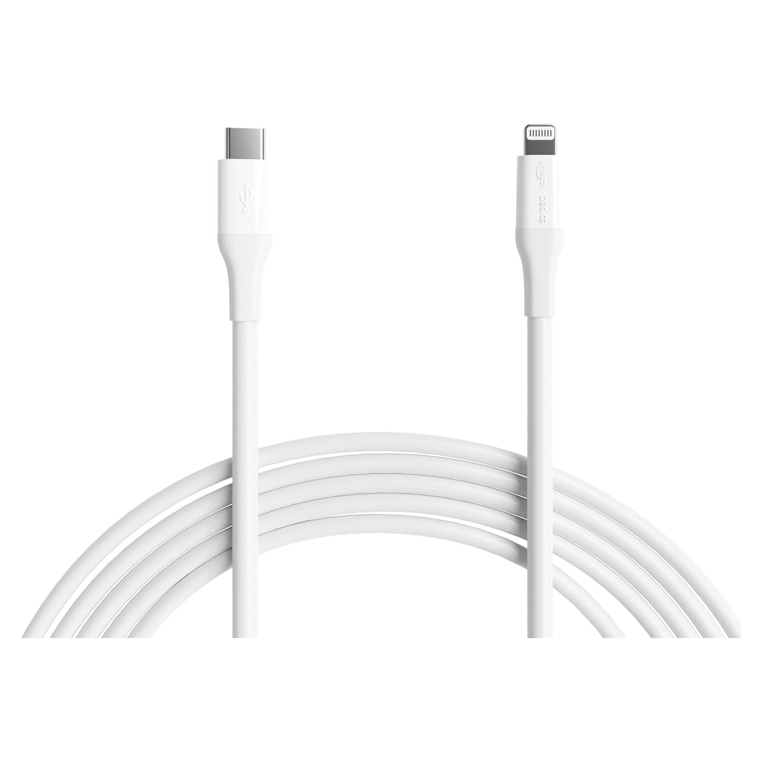 Cable de carga rápida USB-C a Lightning Amazon Basics 3m blanco