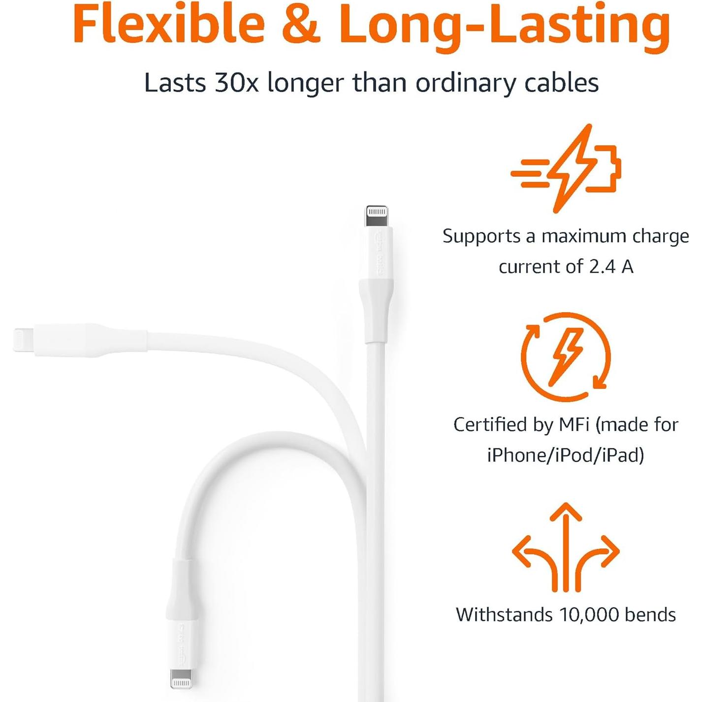 Cable de carga rápida USB-C a Lightning Amazon Basics 3m blanco